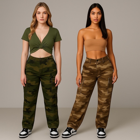 Camouflage Chic High-Waist Cargo Pants - Picture 1 of 16